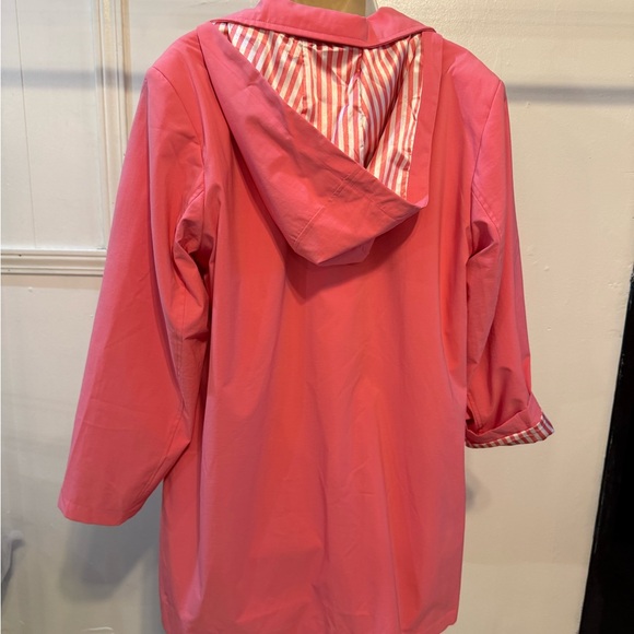 Dennis Basso Water Resistant Trench Coat Detachable Hood Belt Pink Large Petite - Picture 3 of 6